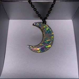 Antique Gold Necklace with Iridescent Moon Pendant